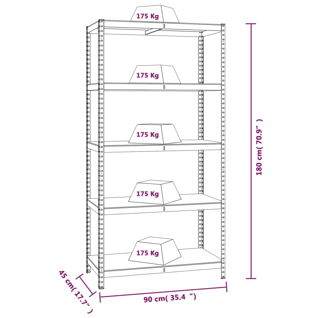 5-Layer Heavy-duty Shelf Gray Steel and Engineered Wood
