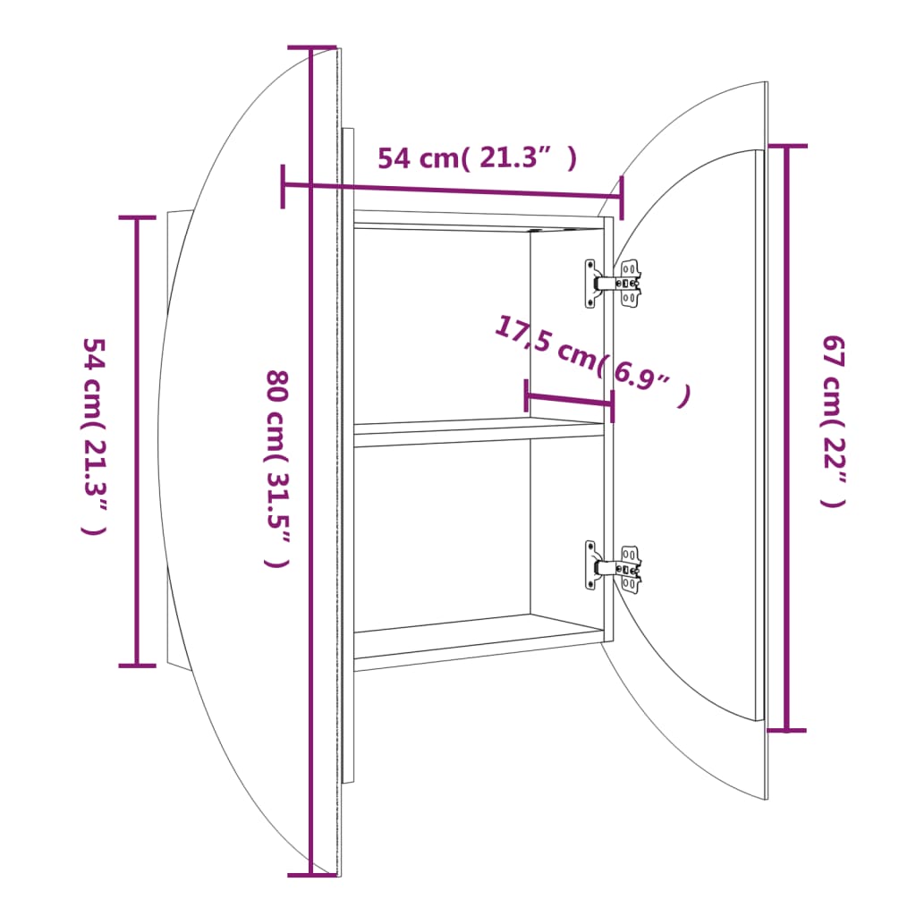 21.3x21.3x6.9 Bathroom Cabinet White with Round Mirror & LED