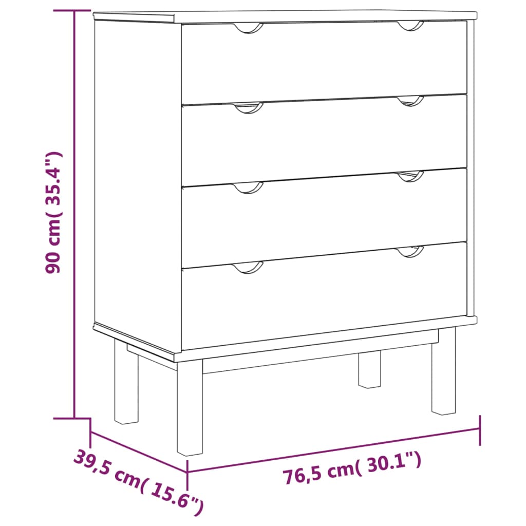 Solid Pine Drawer Cabinet OTTA Brown & White 30.1x15.6x35.4