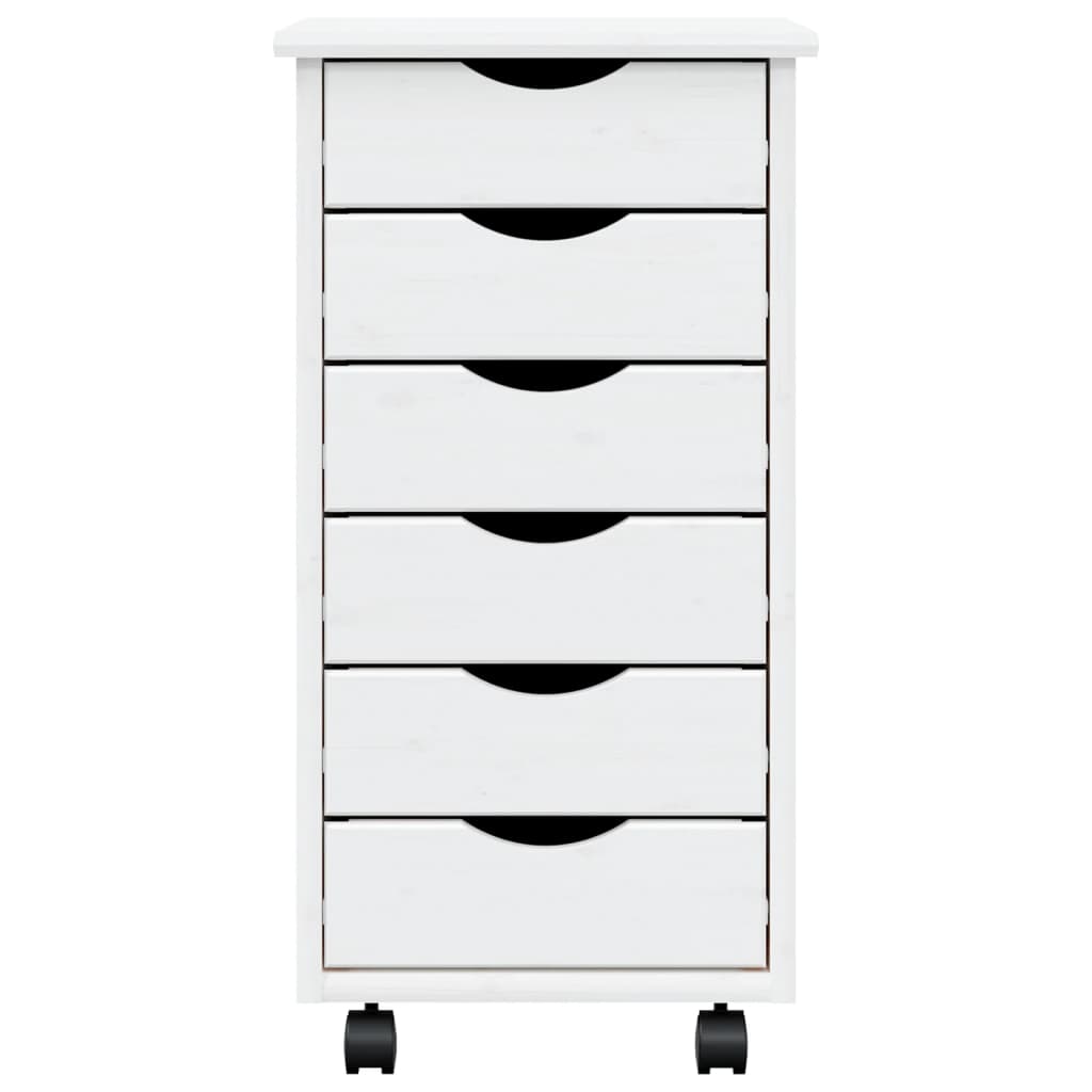 Rolling Cabinet with Drawers MOSS White Solid Wood Pine