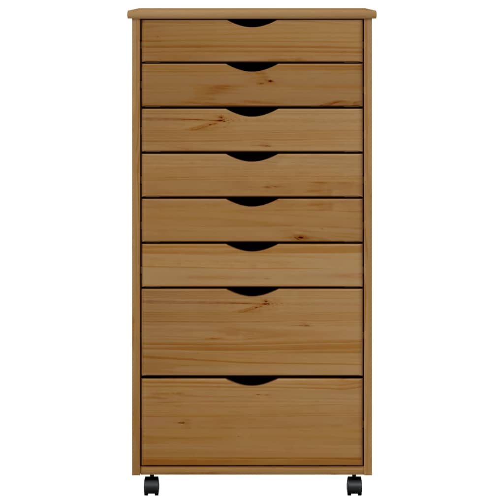 Rolling Cabinet with Drawers MOSS Honey Brown Solid Pinewood