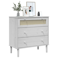 White Drawer Cabinet SENJA Rattan Look 31.5x15.7x31.5 Solid Pine
