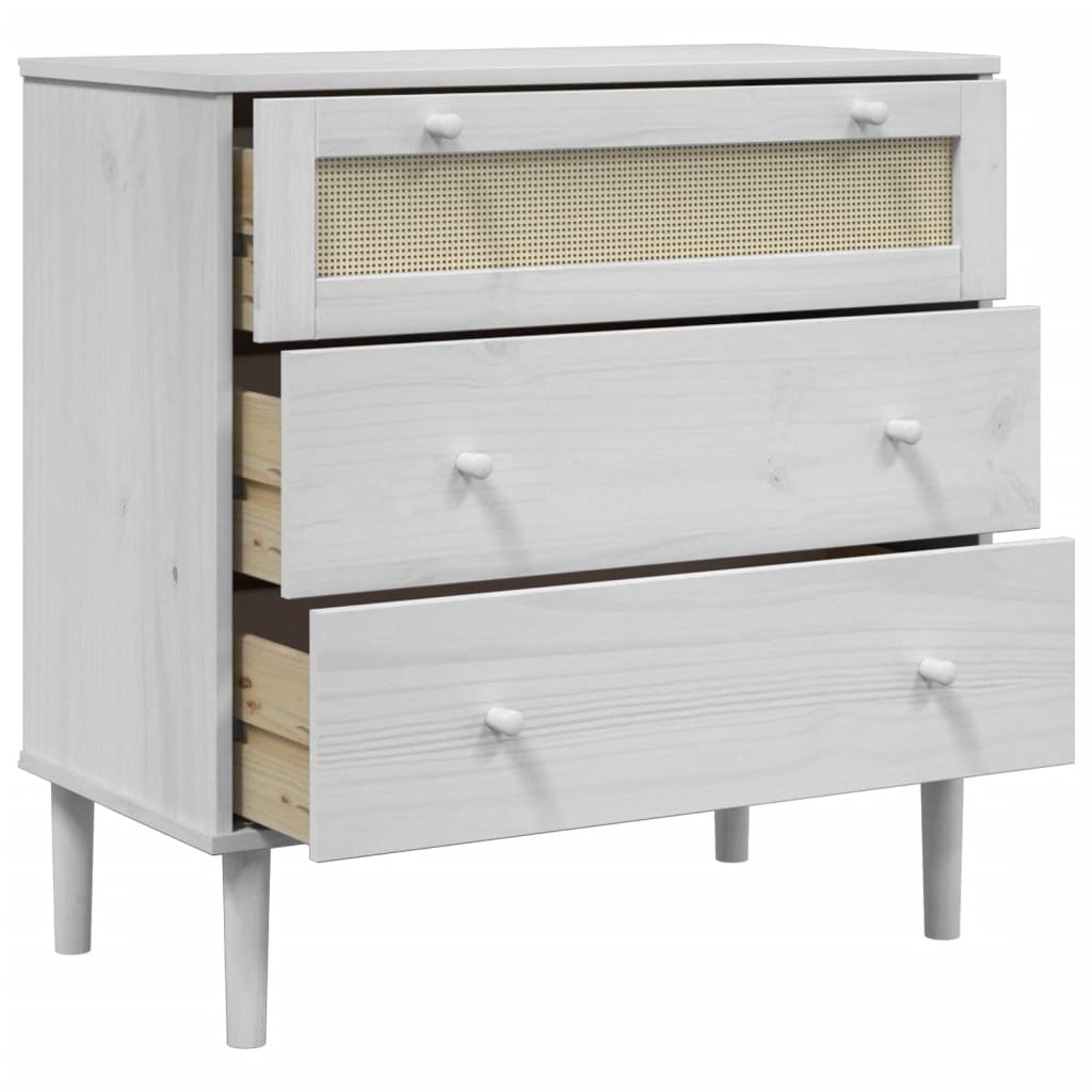 White Drawer Cabinet SENJA Rattan Look 31.5x15.7x31.5 Solid Pine