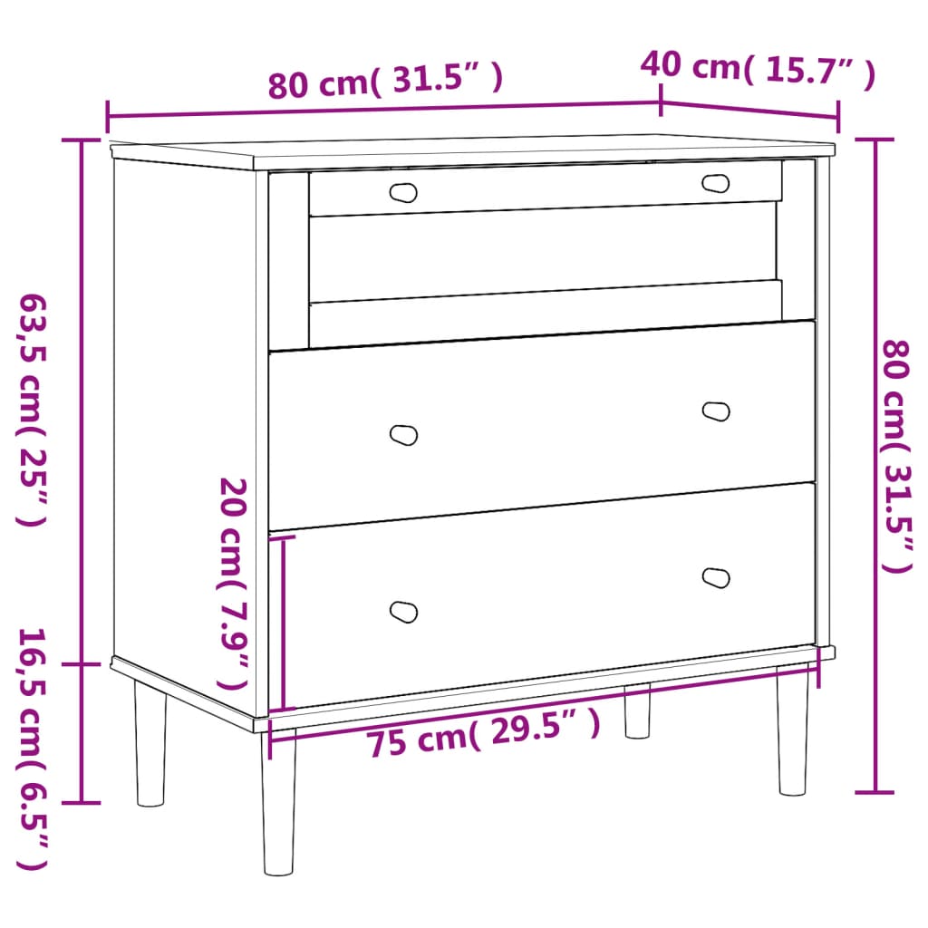 White Drawer Cabinet SENJA Rattan Look 31.5x15.7x31.5 Solid Pine