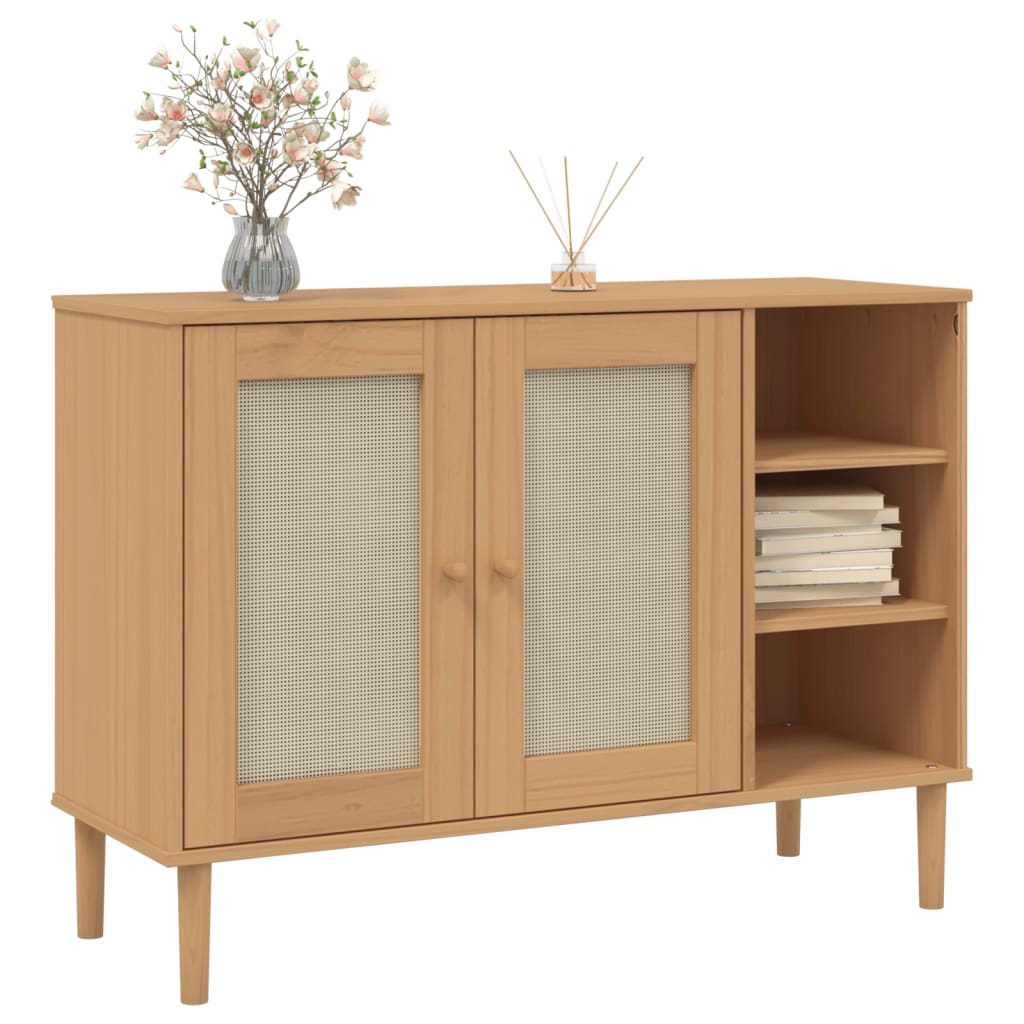 SENJA Rattan Look Brown Sideboard 44.1x15.7x31.5 Solid Pinewood