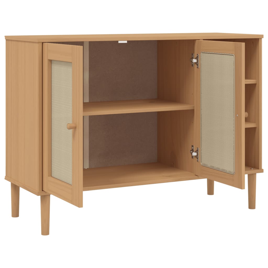 SENJA Rattan Look Brown Sideboard 44.1x15.7x31.5 Solid Pinewood