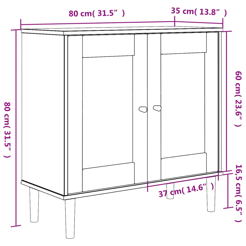 Brown Sideboard SENJA with Rattan Look 31.5x13.8x31.5 Solid Wood Pine
