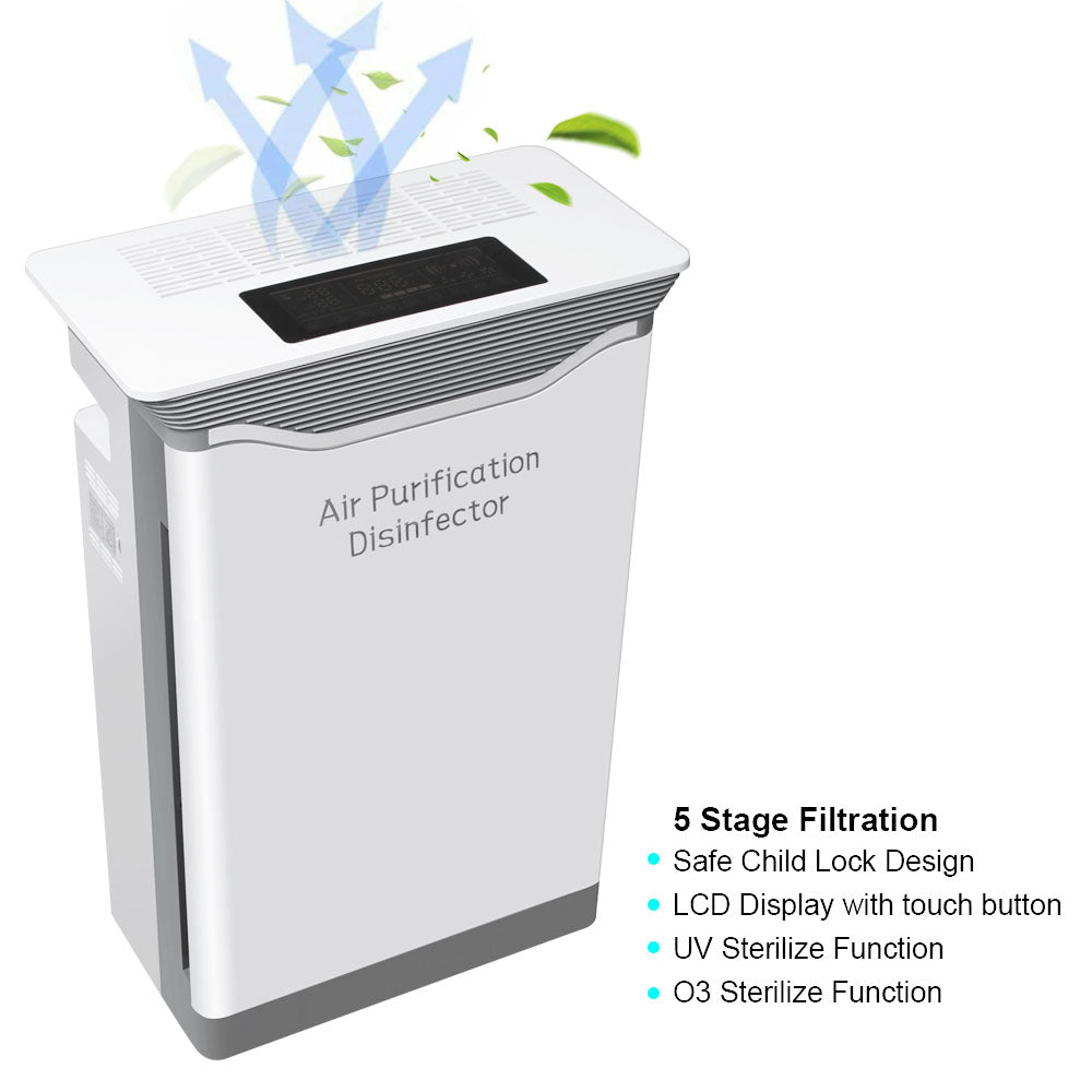 LCD Display 5 Stages Air Purifier Cleaner with Ultraviolet O3 Sterilize Function Filtration System