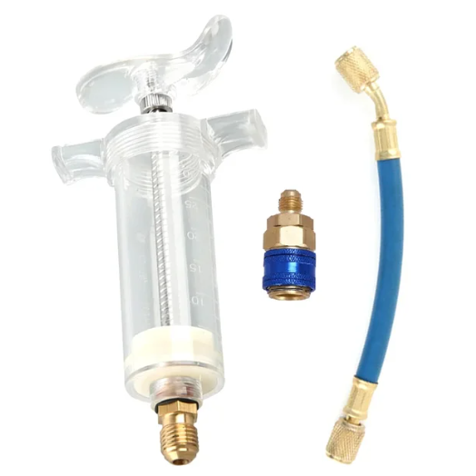 Car A/C Oil/Dye Injector 1Oz With R134a Low Side Quick Coupler Adapter 1/4 Air Conditioning Repair Tools Manual Oiler Injection