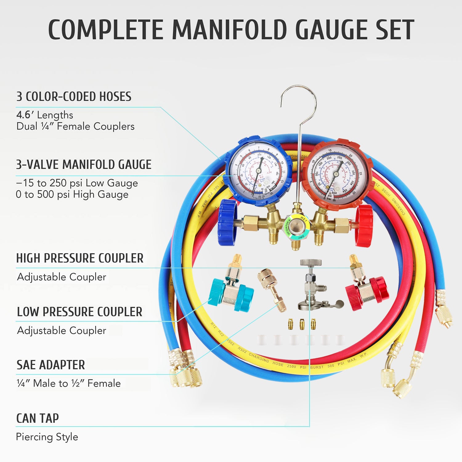 R12 R22 R404A R134A Refrigerant Manifold Gauge Air Condition Refrigeration Set