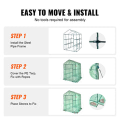 Walk-in Greenhouse with Shelves High Strength PE Cover with Doors & Windows and Steel Frame for Planting