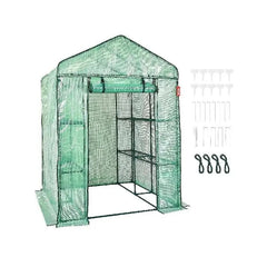 Walk-in Greenhouse with Shelves High Strength PE Cover with Doors & Windows and Steel Frame for Planting