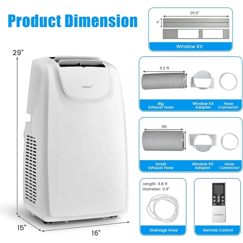 Portable Air Conditioner 11,500 BTU with Dual Hose Remote Control with Dehumidifier Fan Sleep Mode