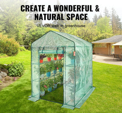 Walk-in Greenhouse with Shelves High Strength PE Cover with Doors & Windows and Steel Frame for Planting