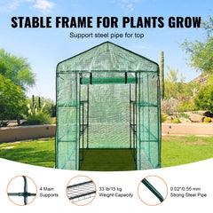 Walk-in Greenhouse with Shelves High Strength PE Cover with Doors & Windows and Steel Frame for Planting