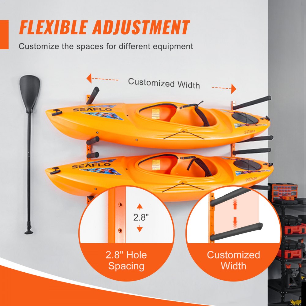 Wall Kayak Storage Rack, 4-Capacity Wall Mounted Kayak Holders for Kayak Canoe Paddle Board, Kayak Storage Hooks with Adjustable Padded Arms, 400 LBS Load Kayak Hanger for Indoor Outdoor Garage