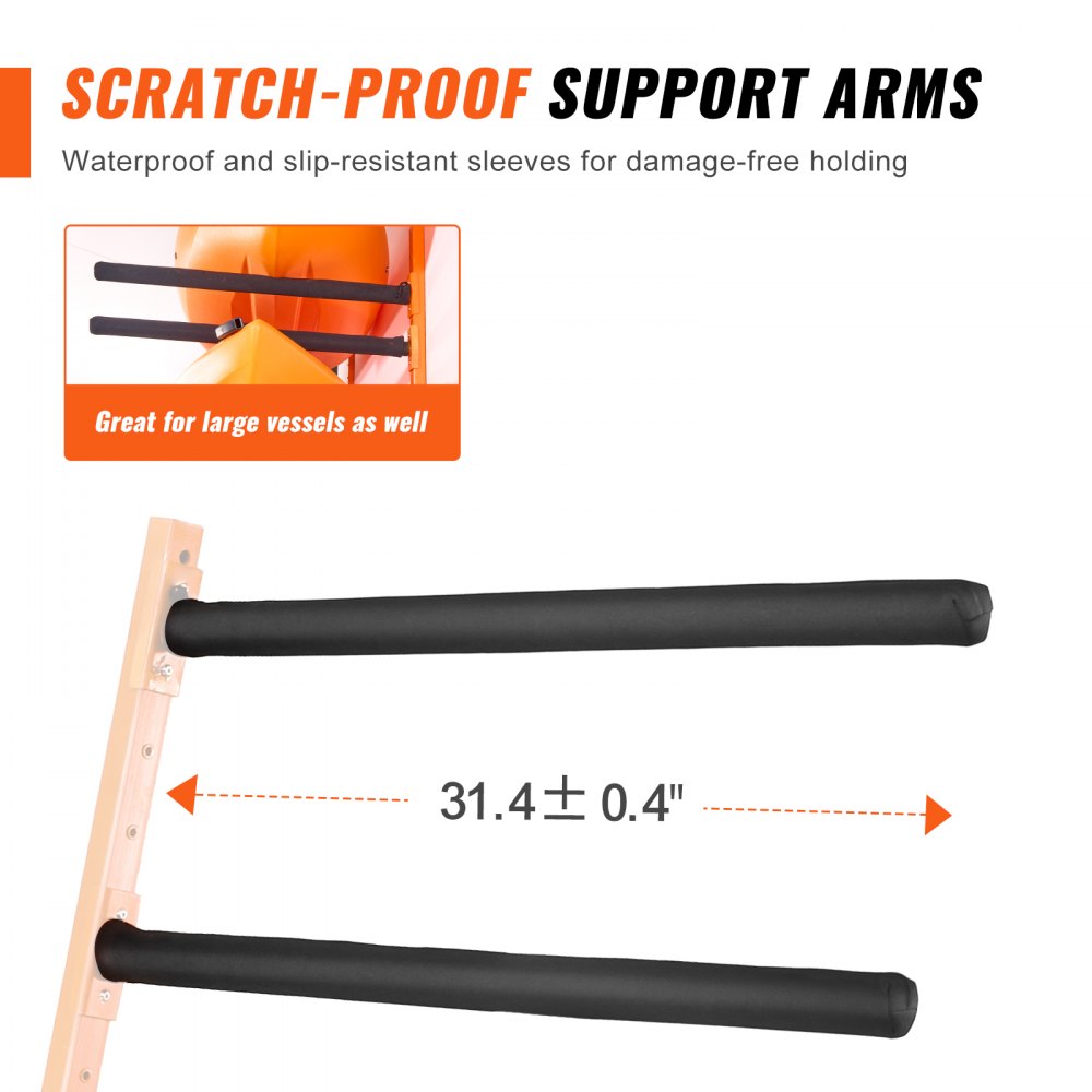 Wall Kayak Storage Rack, 4-Capacity Wall Mounted Kayak Holders for Kayak Canoe Paddle Board, Kayak Storage Hooks with Adjustable Padded Arms, 400 LBS Load Kayak Hanger for Indoor Outdoor Garage