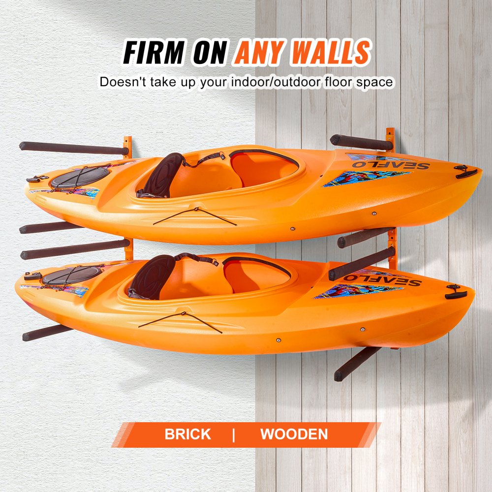 Wall Kayak Storage Rack, 4-Capacity Wall Mounted Kayak Holders for Kayak Canoe Paddle Board, Kayak Storage Hooks with Adjustable Padded Arms, 400 LBS Load Kayak Hanger for Indoor Outdoor Garage
