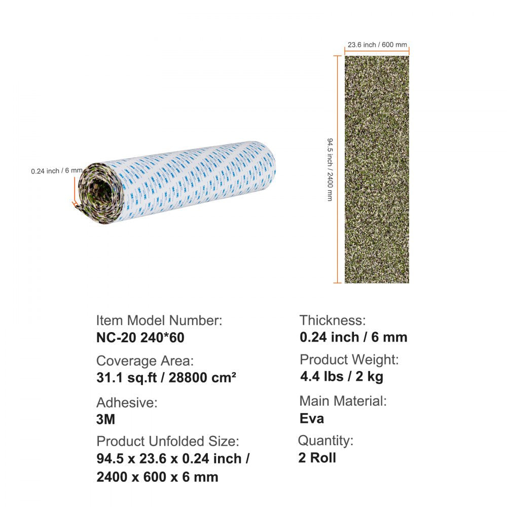 Boat Flooring, EVA Foam Boat Decking 94.5" x 23.6", Non-Slip Self-Adhesive Flooring, 31.1sq.ft 2 Rolls of Marine Carpet for Boats, Yacht, Pontoon, Kayak Decking