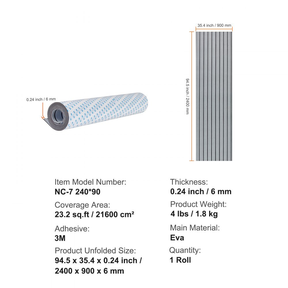 Boat Flooring, EVA Foam Boat Decking 94.5" x 35.4", Non-Slip Self-Adhesive Flooring, 23.2 sq.ft Marine Carpet for Boats, Yacht, Pontoon, Kayak Decking