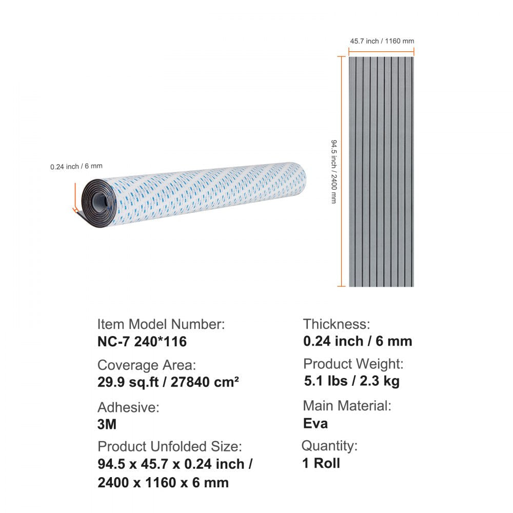 Boat Flooring, EVA Foam Boat Decking 94.5" x 45.7", Non-Slip Self-Adhesive Flooring, 29.9 sq.ft Marine Carpet for Boats, Yacht, Pontoon, Kayak Decking