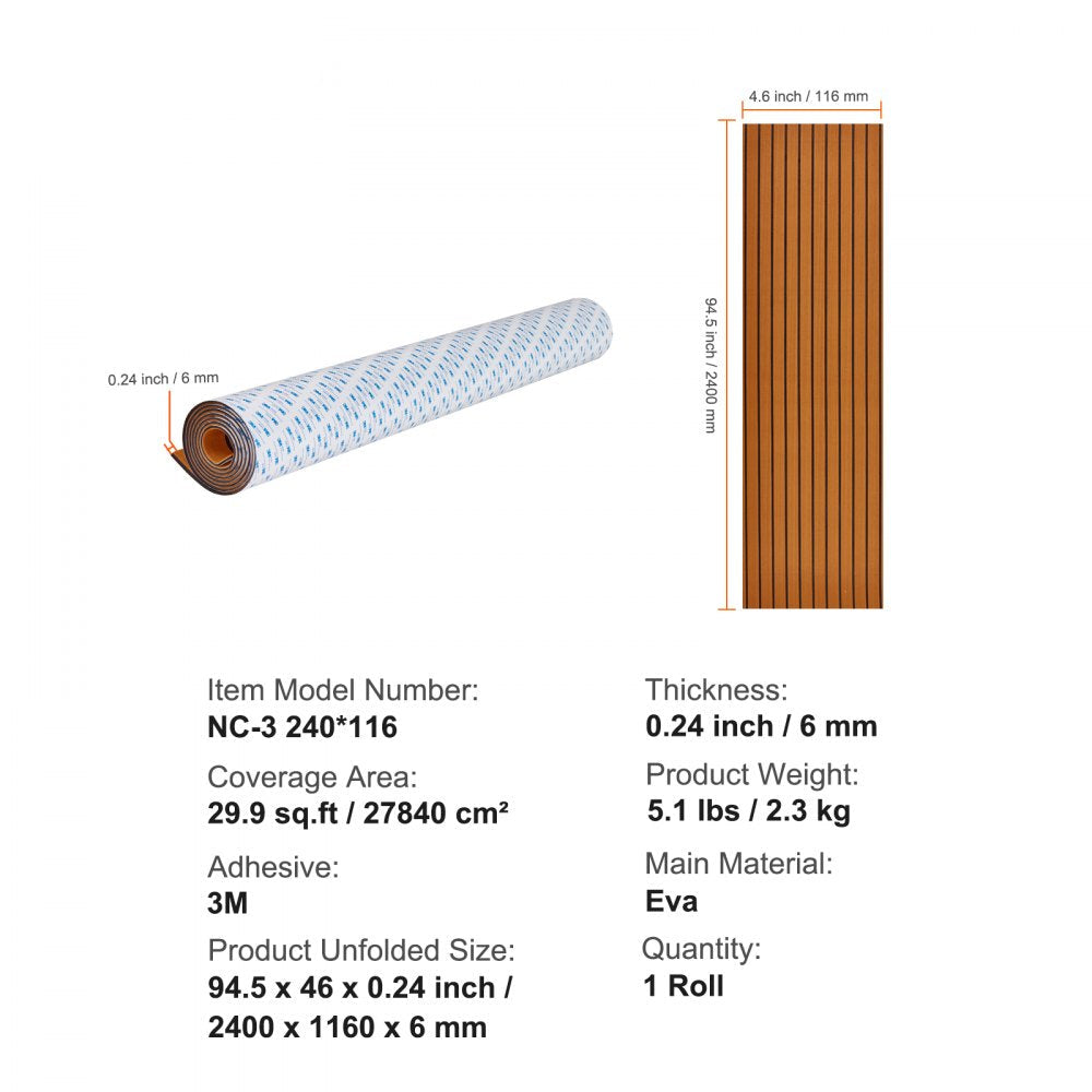 Boat Flooring, EVA Foam Boat Decking 94.5" x 46", Non-Slip Self-Adhesive Flooring, 29.9 sq.ft Marine Carpet for Boats, Yacht, Pontoon, Kayak Decking