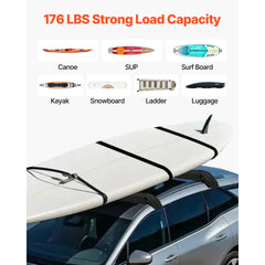 Soft Roof Rack Pads, 31.5" Universal Car Roof Rack Pad, 176LBS Load Capacity Luggage Kayak Carrier with 4 Tie-Down Straps,  2 Quick Loop Straps & Storage Bag for SUP Canoe Snowboard Paddle Board