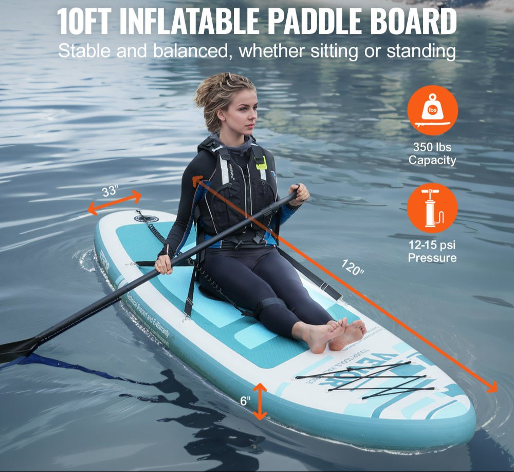 Inflatable Stand Up Paddle Board, 10' x 33" x 6" Wide SUP Paddleboard with Removable Kayak Seat, Board Accessories, Pump, Paddle, Fin, Backpack, Ankle Leash, and Repair Kit