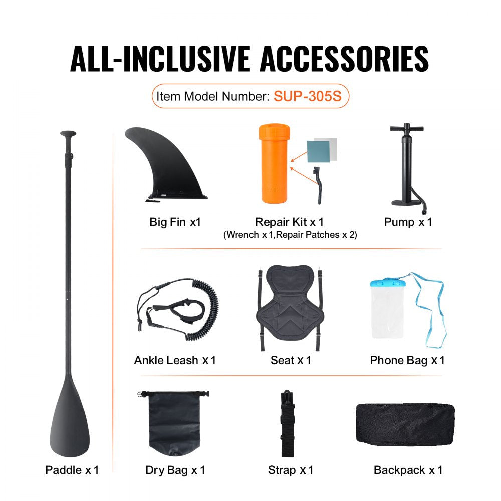Inflatable Stand Up Paddle Board, 10' x 33" x 6" Wide SUP Paddleboard with Removable Kayak Seat, Board Accessories, Pump, Paddle, Fin, Backpack, Ankle Leash, and Repair Kit