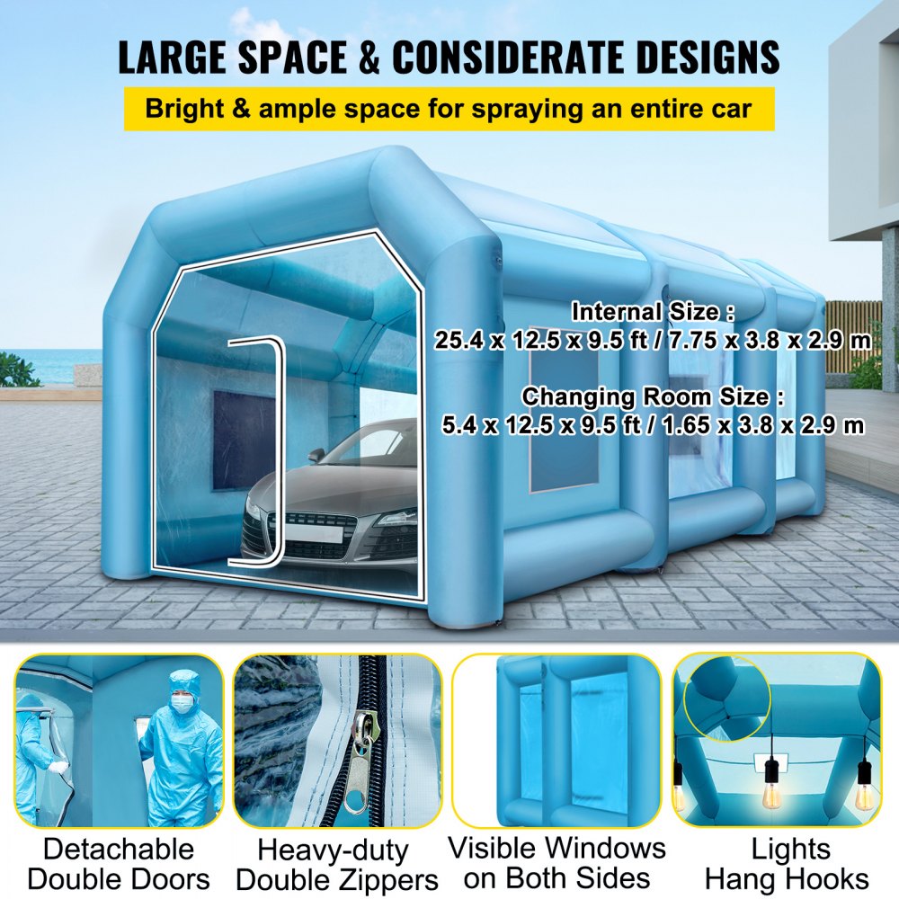 33x16.4x11.5ft Inflatable Spray Booth Car Paint Booth Tent with 2 Blowers