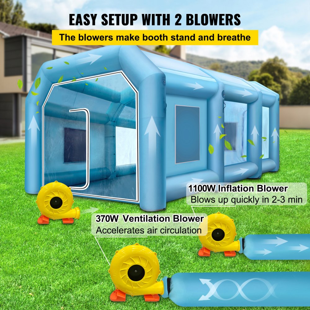 33x16.4x11.5ft Inflatable Spray Booth Car Paint Booth Tent with 2 Blowers