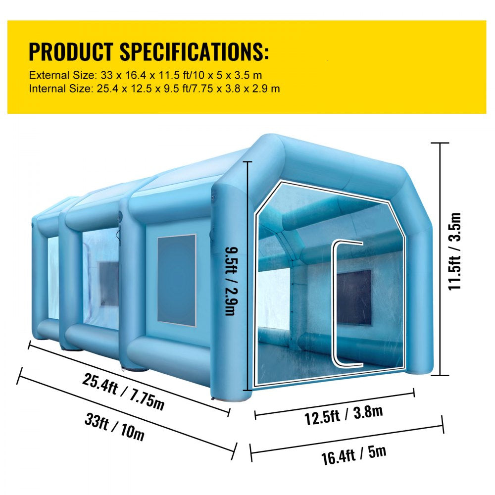 33x16.4x11.5ft Inflatable Spray Booth Car Paint Booth Tent with 2 Blowers