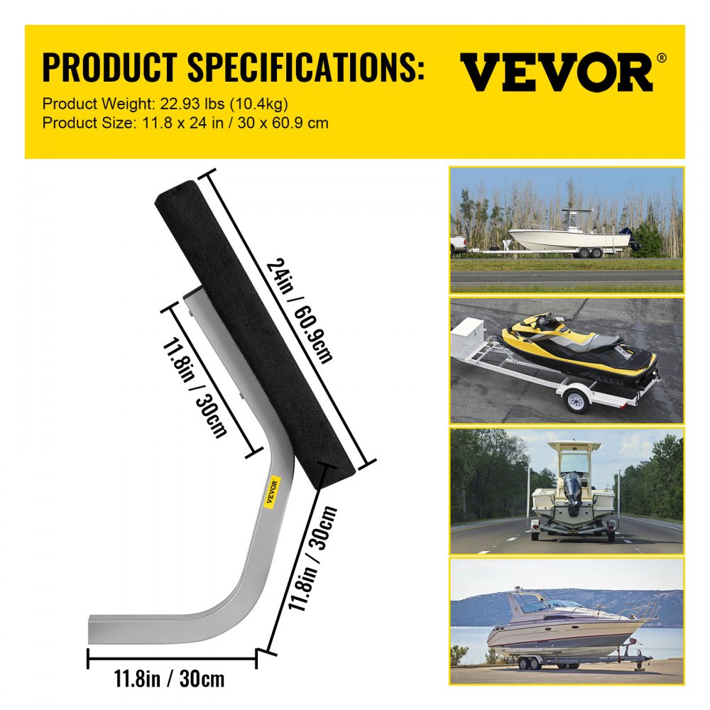 Boat Trailer Guide on, 24", One Pair Trailer Pontoon Bunk Board Guide-ons, Steel Trailer Guides, Complete Mounting Accessories Included, for Ski Boat, Fishing Boat or Sailboat Trailer