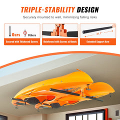Kayak Ceiling Storage Rack, Ceiling Storage Rack for 2 Kayak Canoe SUP, Adjustable Height Overhead Kayak Holder Hanger with Padded Arms, 250 LBS Max Load, for Indoor Outdoor Storage