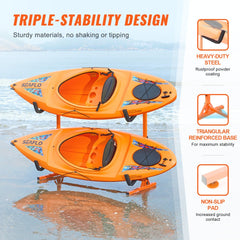 Freestanding Kayak Storage Rack, Kayak Stand for 2 Kayak Canoe Paddleboard, Heavy-duty Steel Kayak Hanger Holder with Padded Arms and Adjustable Width, 175LBS Max Load, for Indoor Outdoor Garage