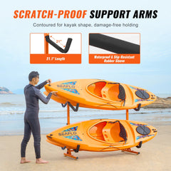 Freestanding Kayak Storage Rack, Kayak Stand for 4 Kayak Canoe Paddleboard, Heavy-duty Steel Kayak Hanger Holder with Padded Arms and Adjustable Width, 220LBS Max Load, for Indoor Outdoor Garage