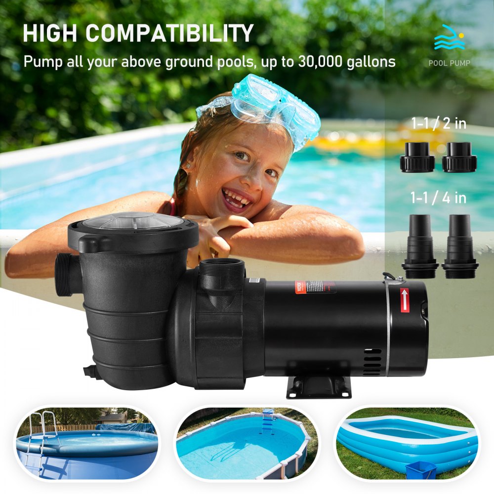Swimming Pool Pump 1.5HP 115V 1100W, Single Speed Pumps for Above Ground, 5280 GPH Max. Flow