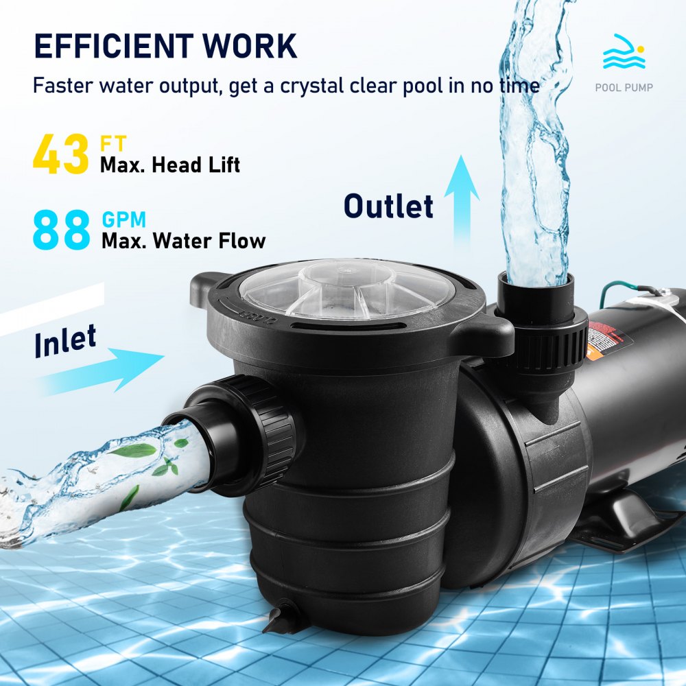 Swimming Pool Pump 1.5HP 115V 1100W, Single Speed Pumps for Above Ground, 5280 GPH Max. Flow