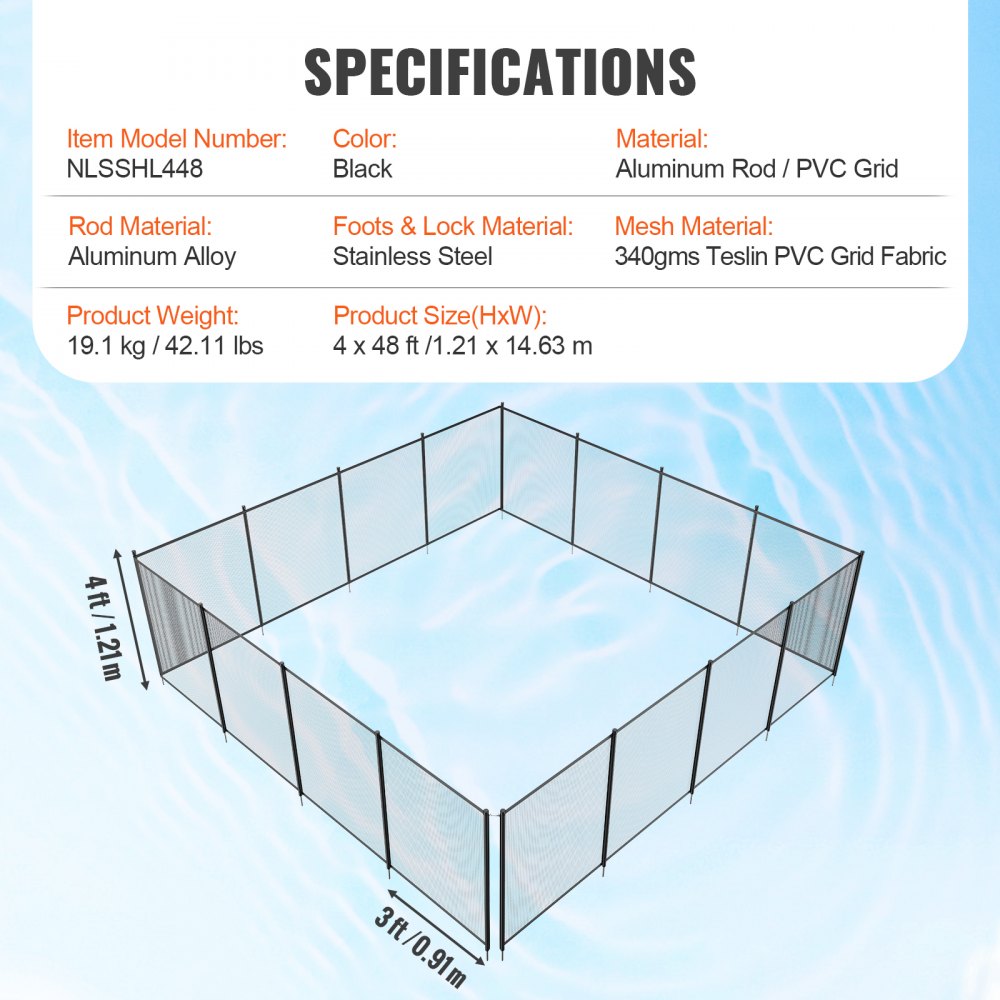 4 x 48ft Pool Fence for In-ground Pool, Removable Child Safety Pool Fence, Easy DIY Installation
