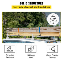 Van Roof Ladder Rack, 2 Bars, 331 LBS Capacity, 52"-63.8" Adjustable Steel Roof Rack Cross Bar with Ladder Stoppers, Fit Vans with Rain Gutters, for Kayak Canoe Lumber Pipe Cargo,, White
