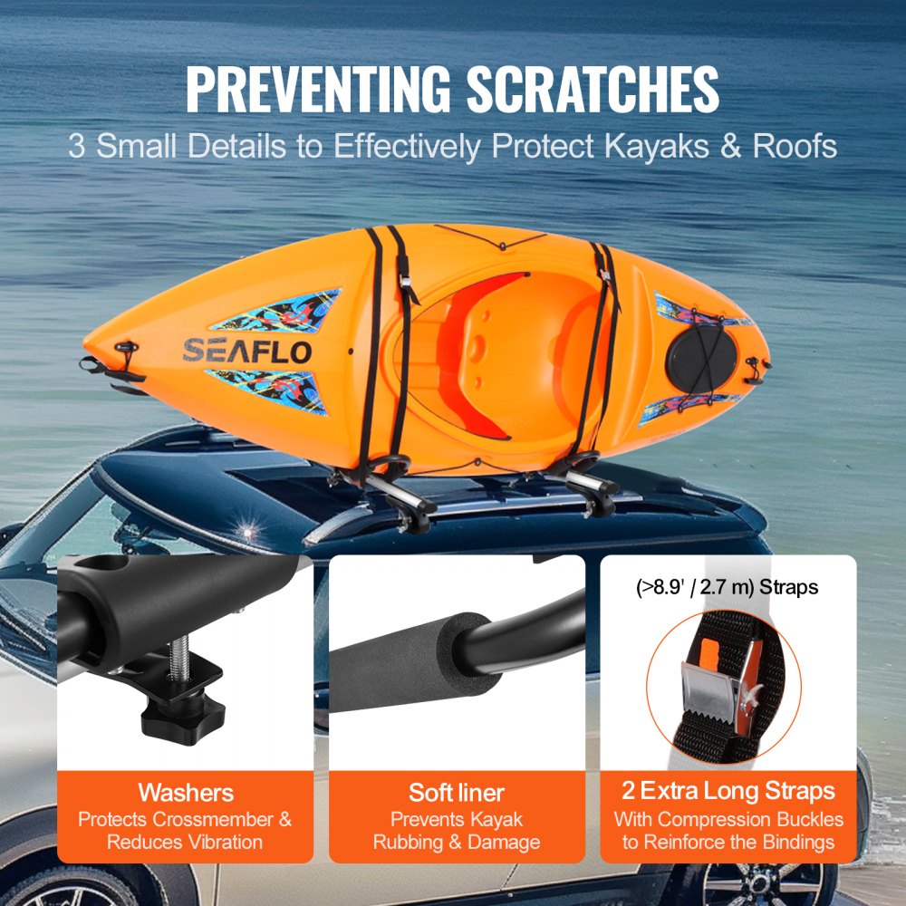 Kayak Roof Rack 2 Pairs Soft Roof Rack Carrier for kayak SurfBoard Car SUV