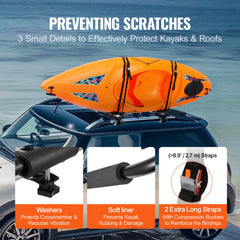 Kayak Roof Rack 1 pair of J-bars, soft roof rack quick fold, top mounted tie-downs, carrier for kayaks, surfboards, canoes, SUP, snowboards