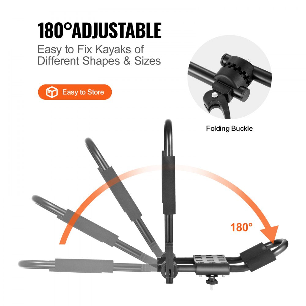 Kayak Roof Rack 2 Pairs J-Bar, Soft Roof Rack Quick Folding, Top Mount Tie Down, Carrier for kayak, Surf Board, Canoe, SUP, Ski Board, Mount on Car, SUV, Truck, 2 Kayaks