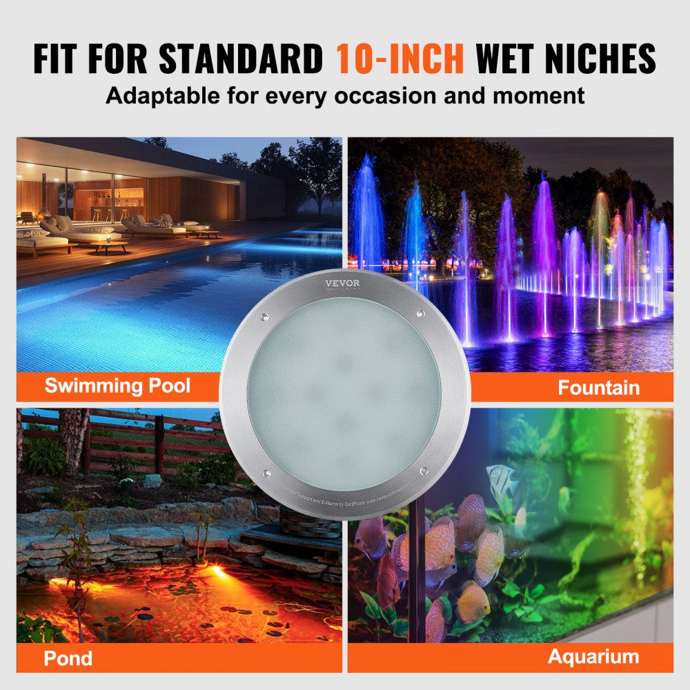 12V LED Pool Light, 10 Inch 40W, RGBW Color Changing Inground Swimming Pool Spa Light Underwater, with 100 FT Cord Remote Control, Fit for 10 in Large Wet Niches, IP68 & Tested to UL Standards