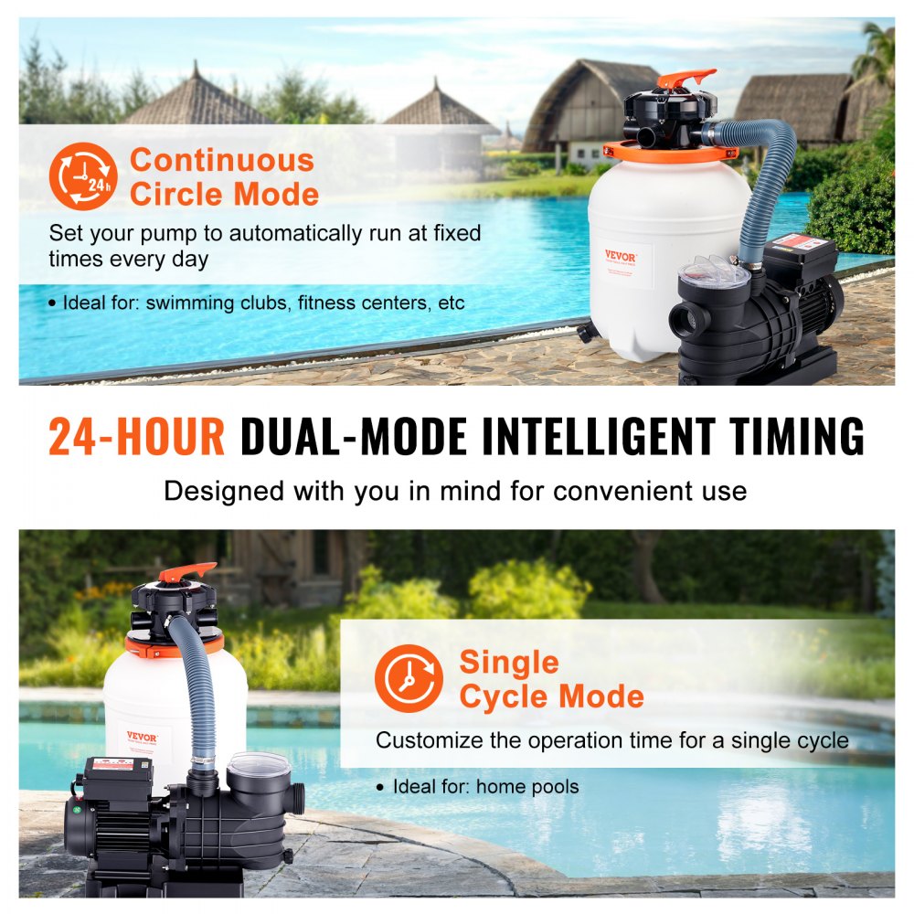 Sand Filter Pump for Above Ground Pools, 12-inch, 3000 GPH, 1/2 HP Swimming Pool Pumps System & Filters Combo Set with 6-Way Multi-Port Valve & Strainer Basket