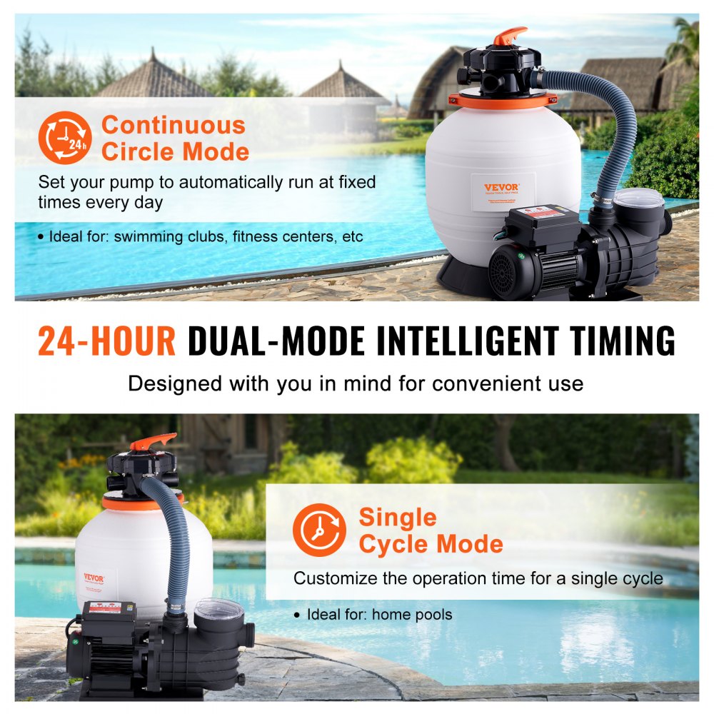 Sand Filter Pump for Above Ground Pools, 14-inch, 3000 GPH, 3/4 HP Swimming Pool Pumps System & Filters Combo Set with 6-Way Multi-Port Valve & Strainer Basket