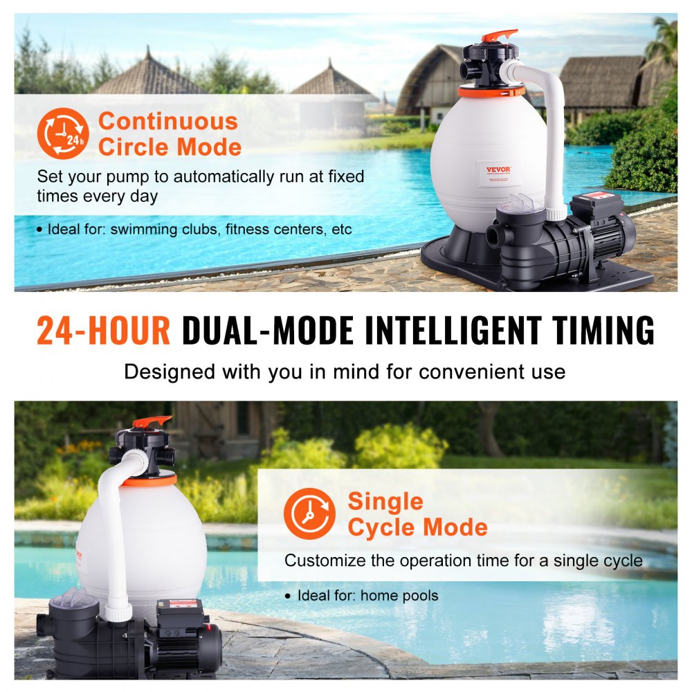Sand Filter Pump for Above Ground Pools, 16-inch, 3500 GPH, 1 HP Swimming Pool Pumps System & Filters Combo Set with 6-Way Multi-Port Valve and Strainer Basket