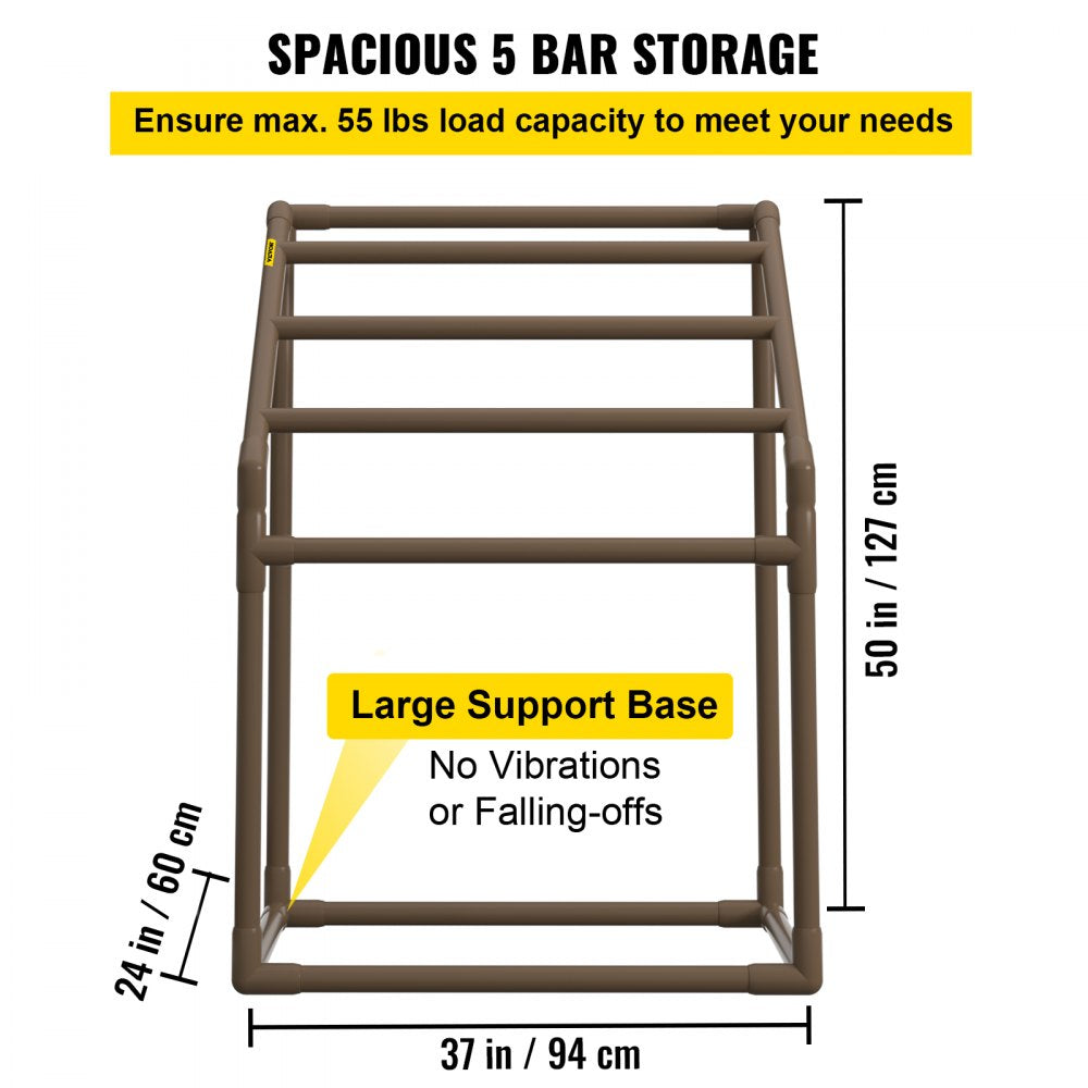 Pool Towel Rack, 5 Bar, Brown, Freestanding Outdoor PVC Trapedozal Poolside Storage Organizer, Include 8 Towel Clips, Mesh Bag, Hook, Also Stores Floats and Paddles, for Beach, Swimming Pool
