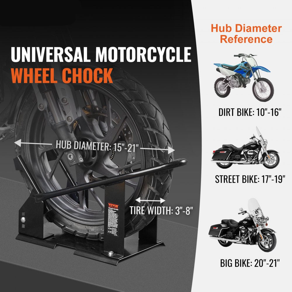 Motorcycle Wheel Chock, 1800 lbs Capacity Wheel Cradle Holder, Heavy-duty Steel Motorcycle Front Wheel Stand with 3 Adjustable Holes, For 15"-21" Off-Road Motorcycles, Standard Motorcycles