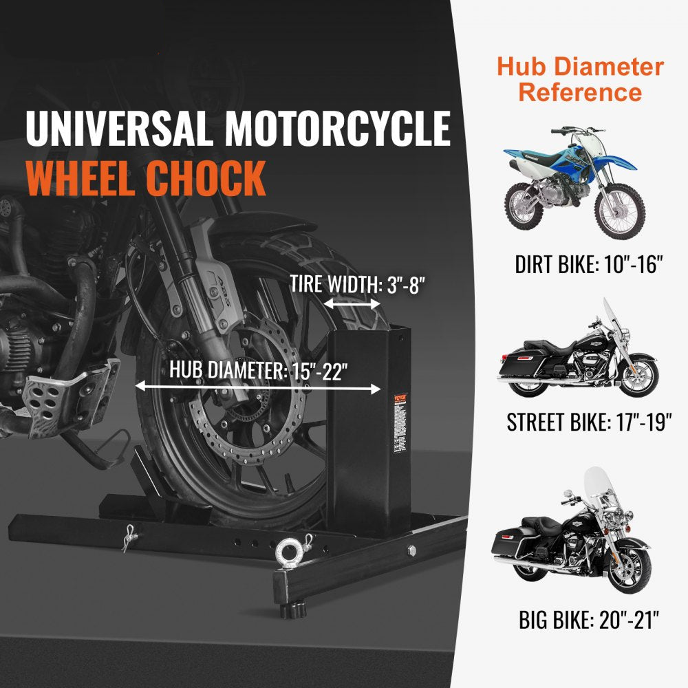 Motorcycle Wheel Chock Upright, 1800 lbs Capacity, Heavy-duty Steel Motorcycle Front Wheel Stand with 6 Adjustable Holes, For 15"-22" Off-Road Motorcycles, Standard Motorcycles